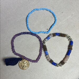 Blue and Purple Beaded Bracelet Set